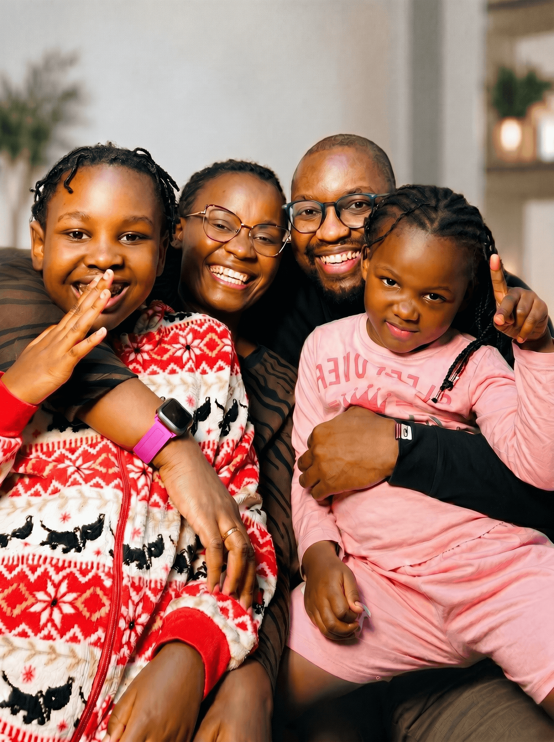 Joyce at home with her family